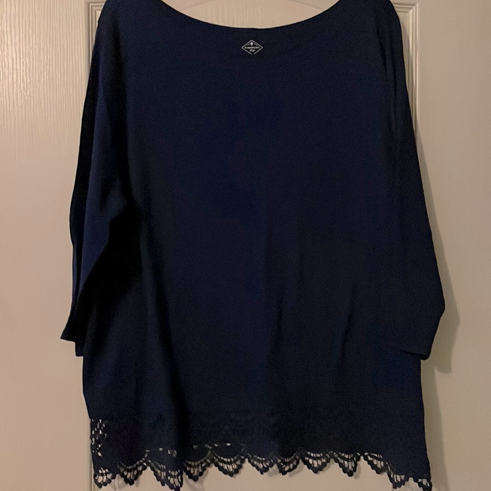 St John’s Bay Navy Colored Blouse size 3X laced trim